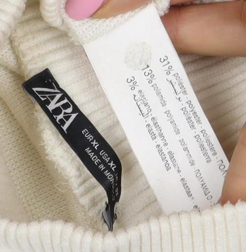 Zara Women Ivory XL Roll Neck Long Sleeve Knit Pullover Jumper
