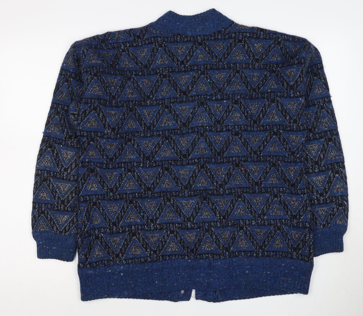 Ranger Uomo Unisex Blue Geometric Knit Button Cardigan UK 26
