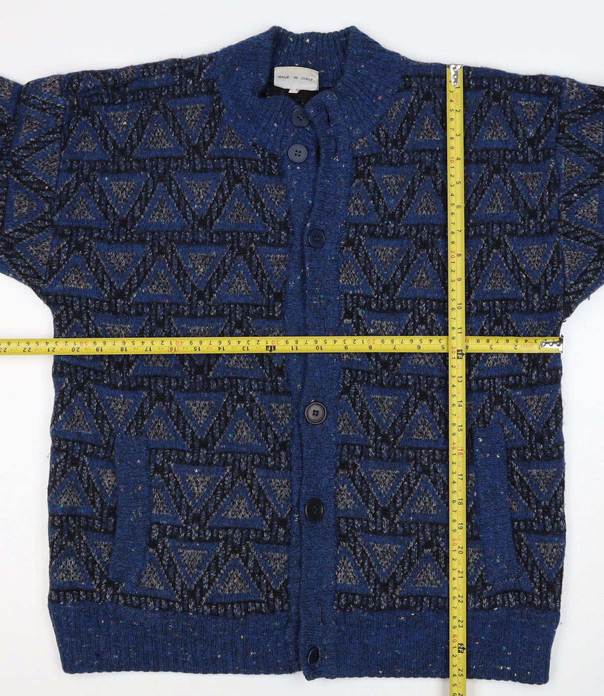 Ranger Uomo Unisex Blue Geometric Knit Button Cardigan UK 26