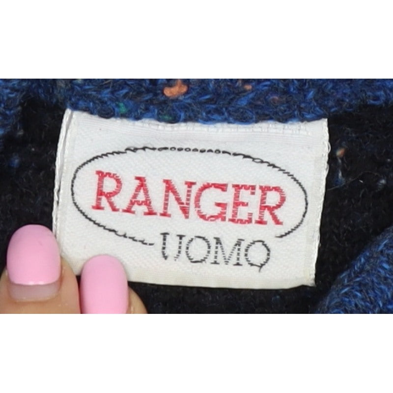 Ranger Uomo Unisex Blue Geometric Knit Button Cardigan UK 26