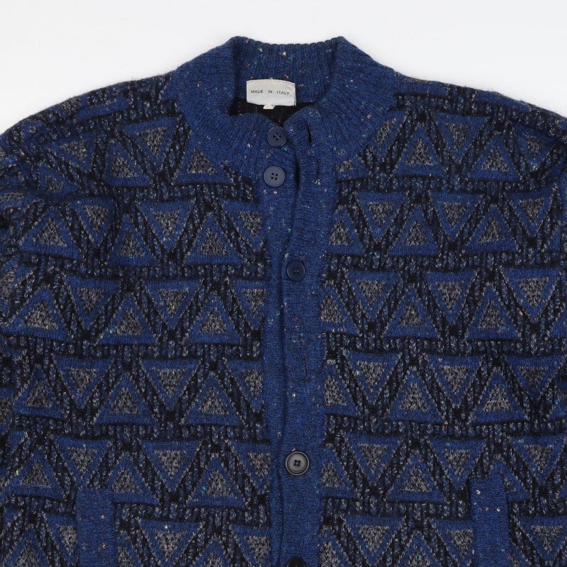 Ranger Uomo Unisex Blue Geometric Knit Button Cardigan UK 26