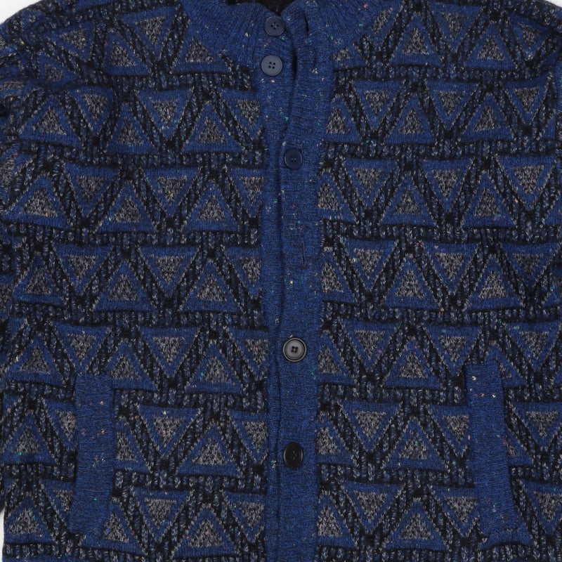 Ranger Uomo Unisex Blue Geometric Knit Button Cardigan UK 26