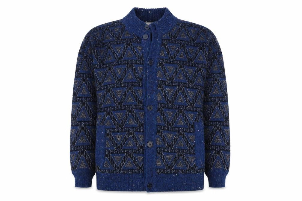 Ranger Uomo Unisex Blue Geometric Knit Button Cardigan UK 26