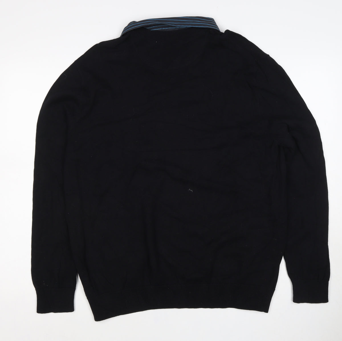 Thomas Nash Men Black Blue Stripe Collar XL Pullover Jumper
