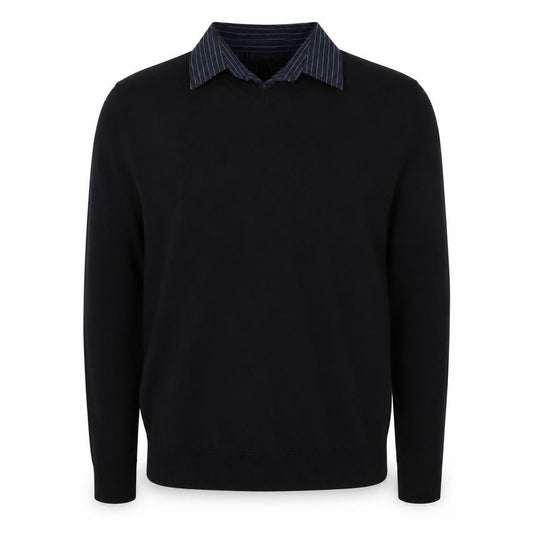Thomas Nash Men Black Blue Stripe Collar XL Pullover Jumper