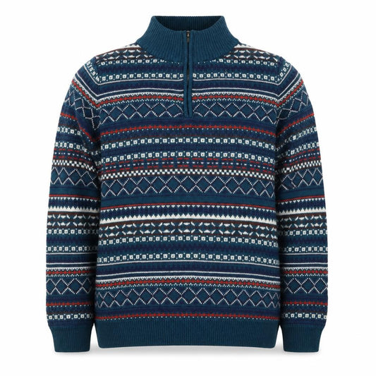 Joe Browns Men’s Blue XL Fair Isle 1/2 Zip High Neck Wool Jumper