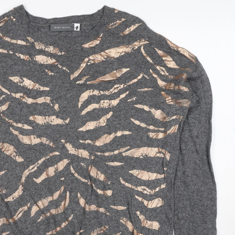Mint Velvet Women Grey Gold Metallic S Crew Neck Knit Pullover Jumper