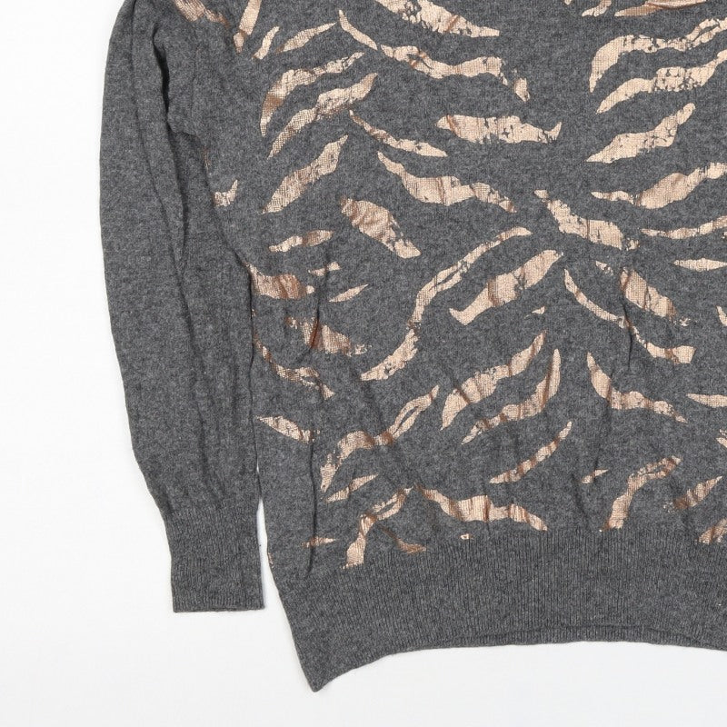 Mint Velvet Women Grey Gold Metallic S Crew Neck Knit Pullover Jumper