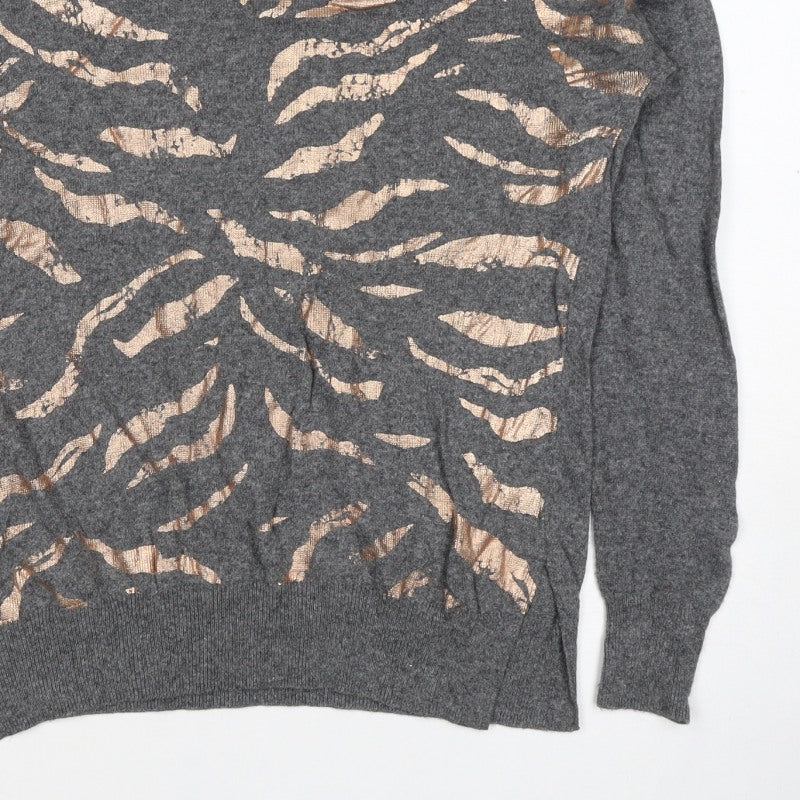 Mint Velvet Women Grey Gold Metallic S Crew Neck Knit Pullover Jumper