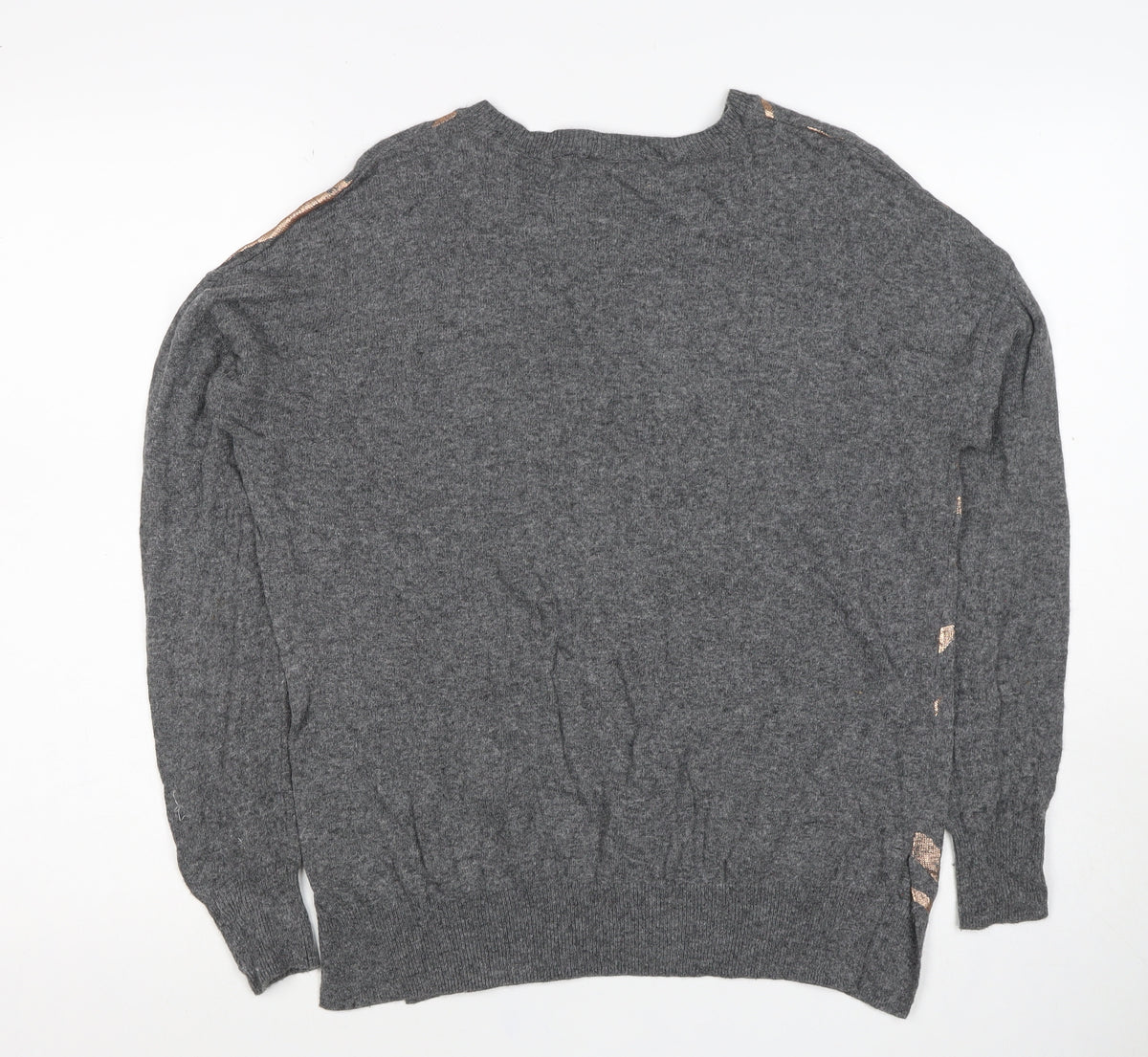 Mint Velvet Women Grey Gold Metallic S Crew Neck Knit Pullover Jumper