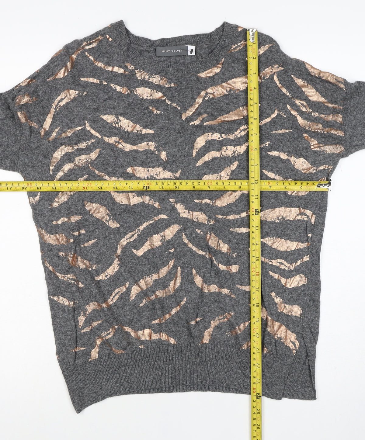 Mint Velvet Women Grey Gold Metallic S Crew Neck Knit Pullover Jumper