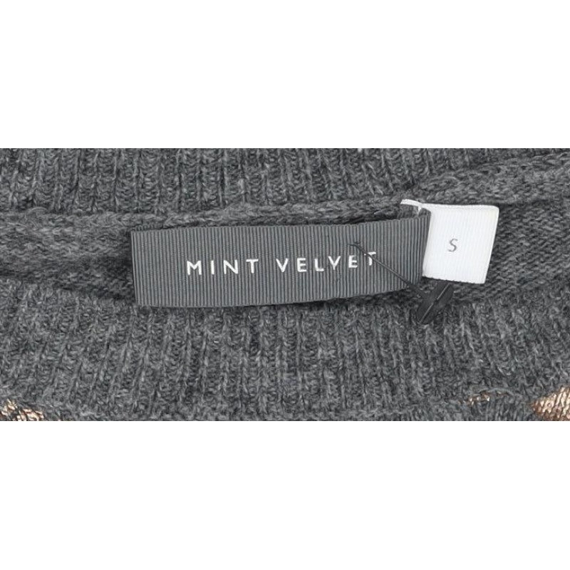Mint Velvet Women Grey Gold Metallic S Crew Neck Knit Pullover Jumper