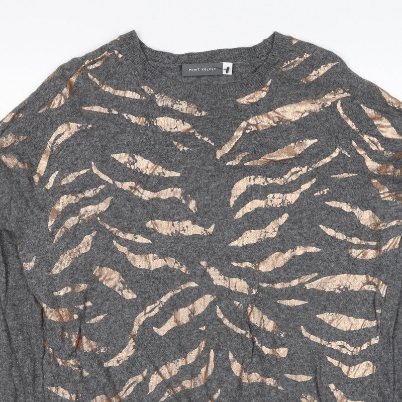 Mint Velvet Women Grey Gold Metallic S Crew Neck Knit Pullover Jumper