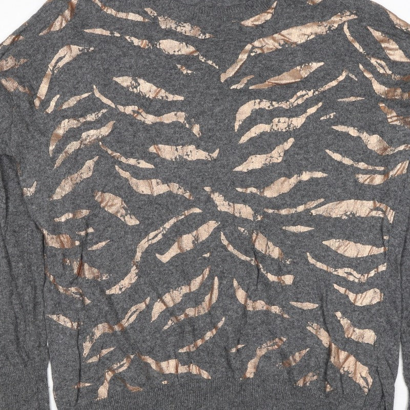 Mint Velvet Women Grey Gold Metallic S Crew Neck Knit Pullover Jumper