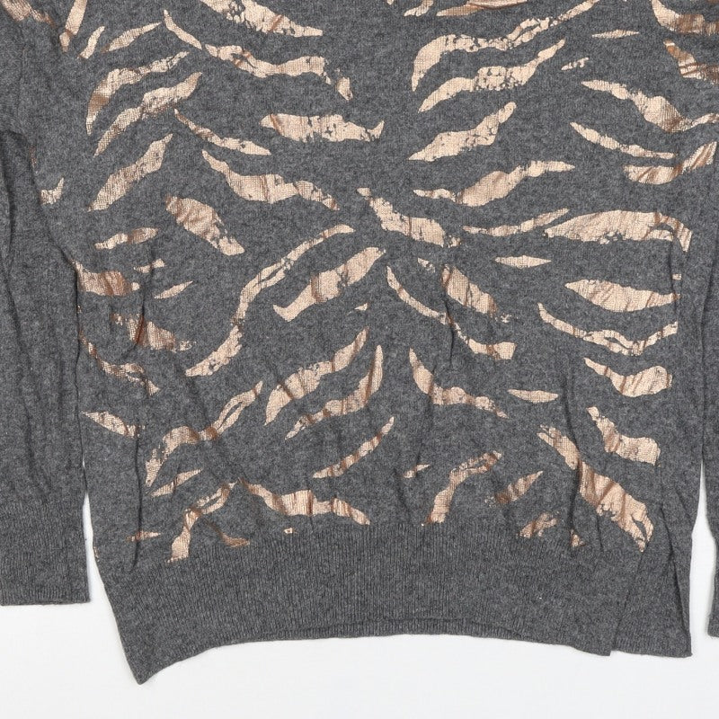 Mint Velvet Women Grey Gold Metallic S Crew Neck Knit Pullover Jumper