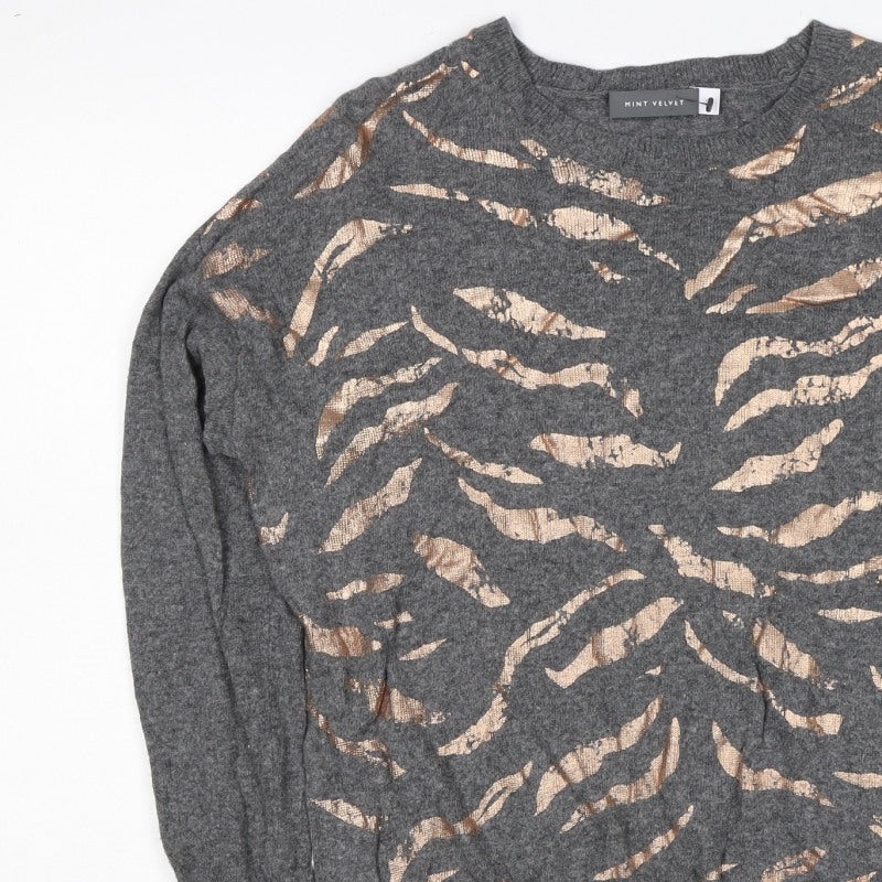 Mint Velvet Women Grey Gold Metallic S Crew Neck Knit Pullover Jumper