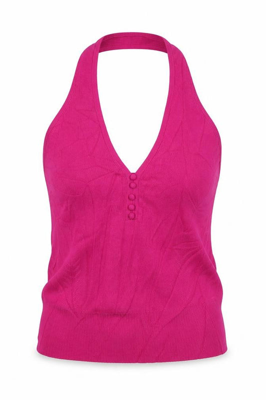 Wallis Women Pink UK 12 Halter V-Neck Knit Button Tank Top