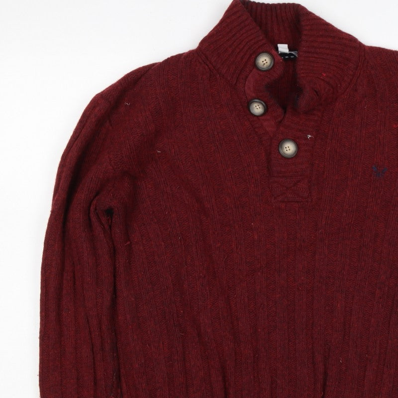 Crew Clothing Co Men’s Red XL Wool Henley Cable Knit Jumper