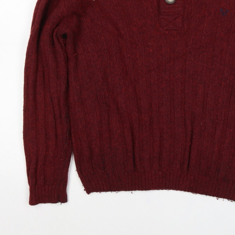 Crew Clothing Co Men’s Red XL Wool Henley Cable Knit Jumper