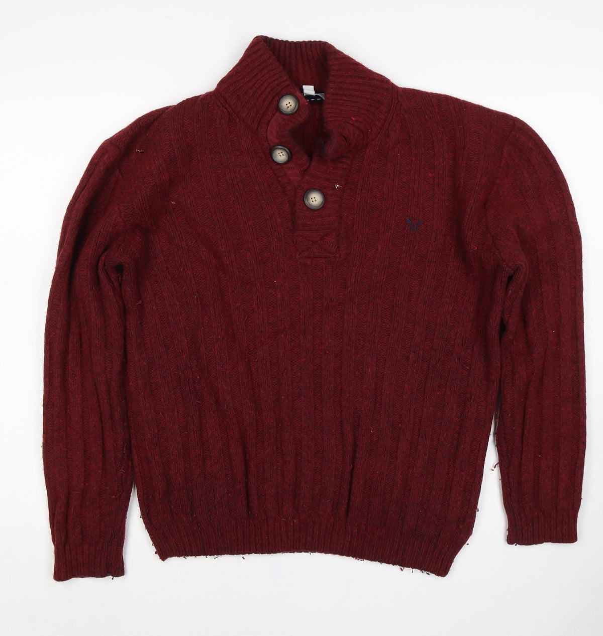 Crew Clothing Co Men’s Red XL Wool Henley Cable Knit Jumper