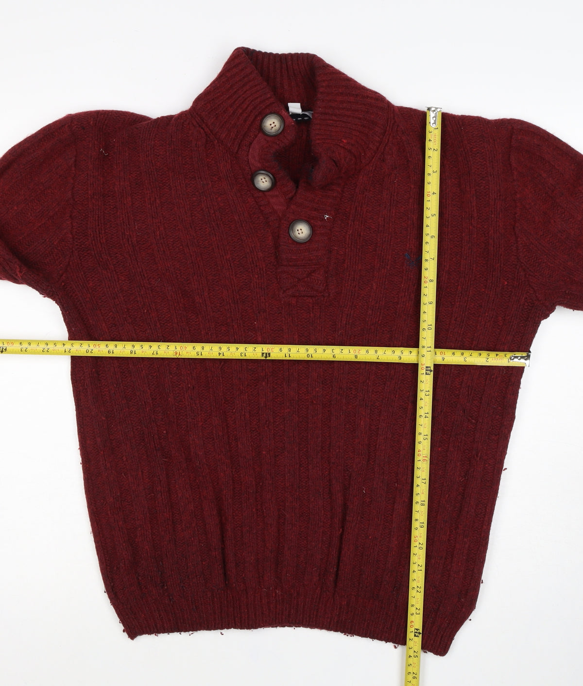 Crew Clothing Co Men’s Red XL Wool Henley Cable Knit Jumper