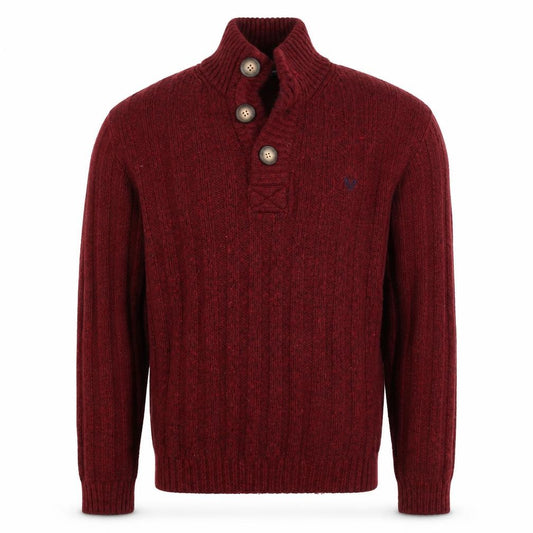 Crew Clothing Co Men’s Red XL Wool Henley Cable Knit Jumper