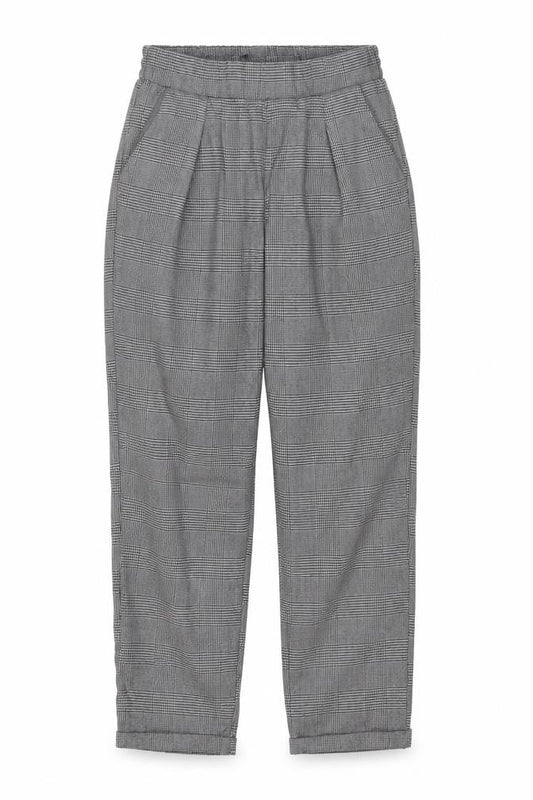 Stradivarius Women Grey Check Tapered Elastic Waist Trousers Size S