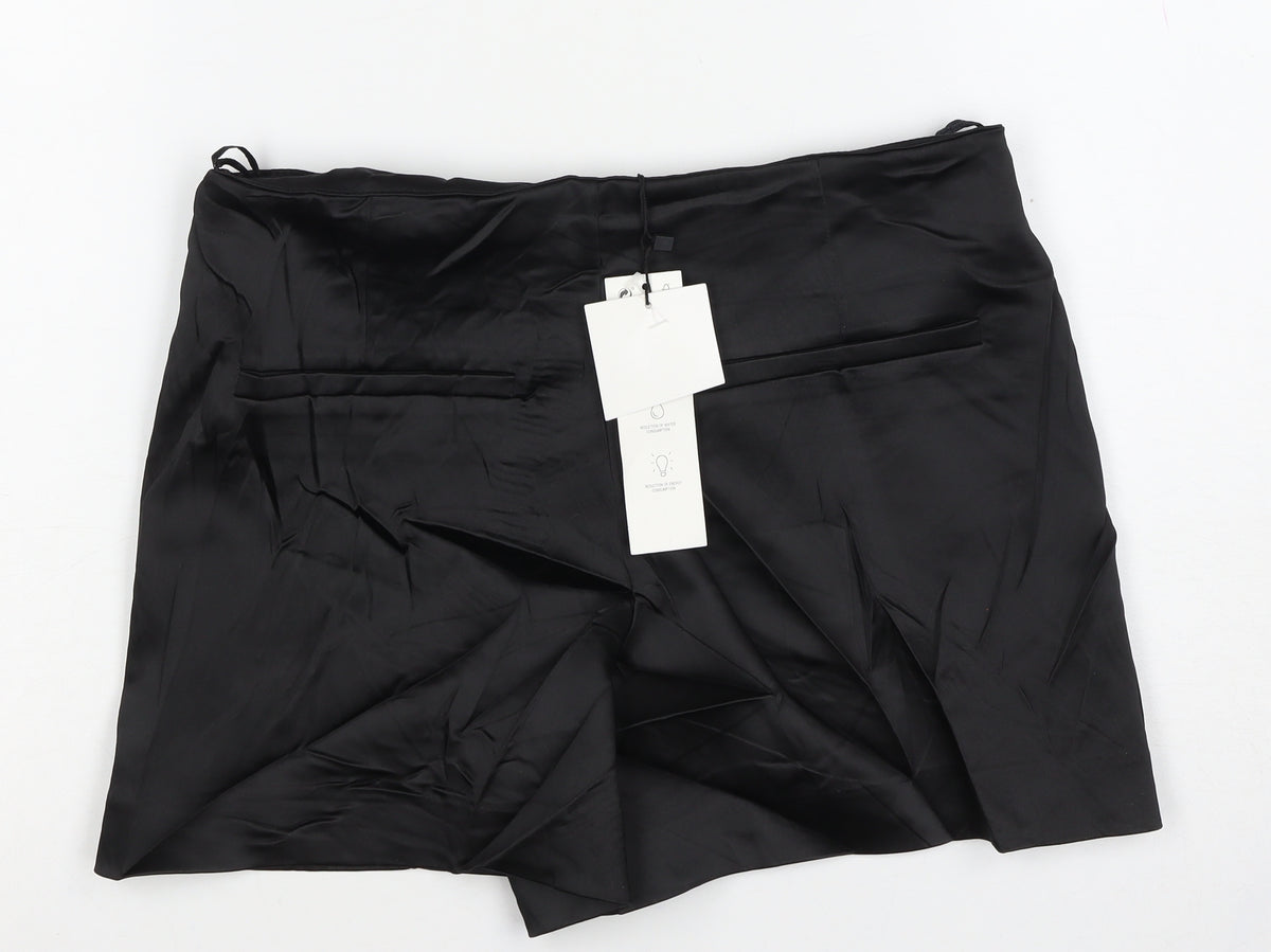Zara Women Black S Satin Effect Tailored Shorts NWT