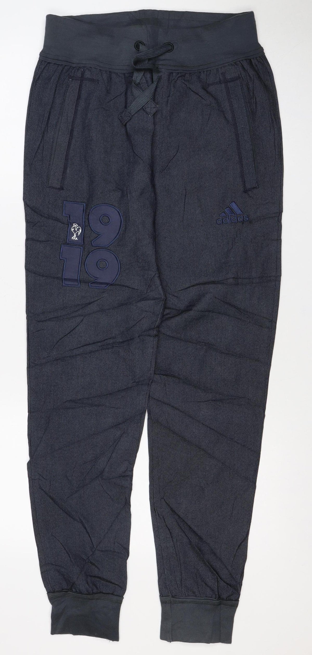 Adidas Men's Navy Blue S Jogger Track Pants Drawstring Zip Pockets