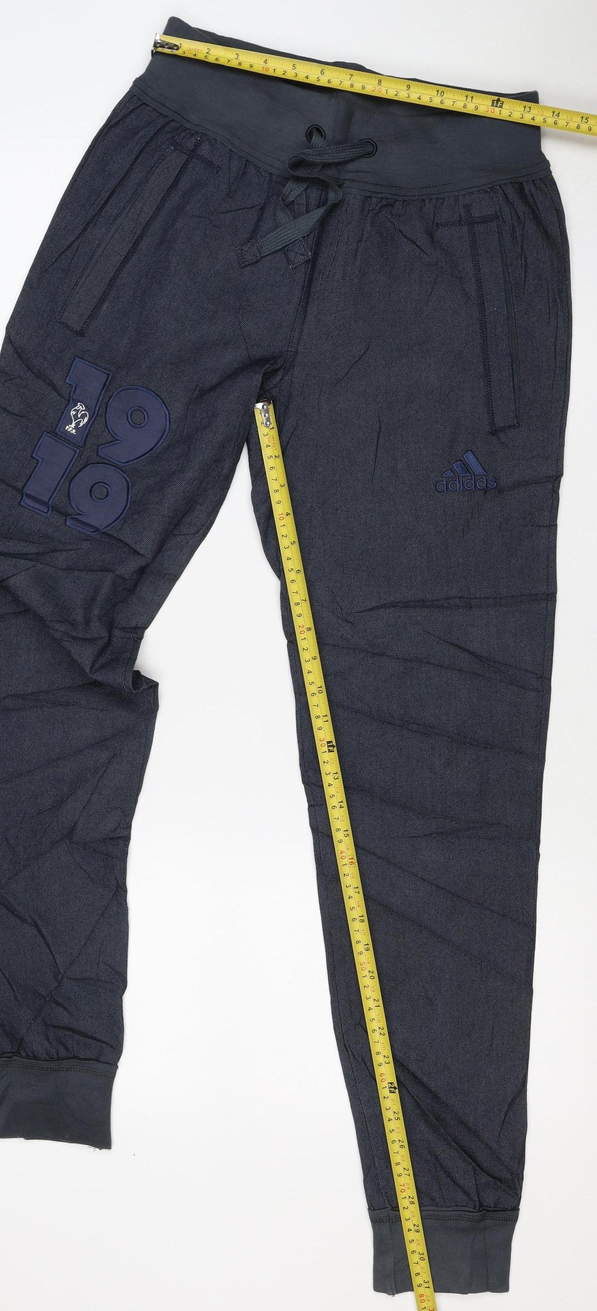 Adidas Men's Navy Blue S Jogger Track Pants Drawstring Zip Pockets