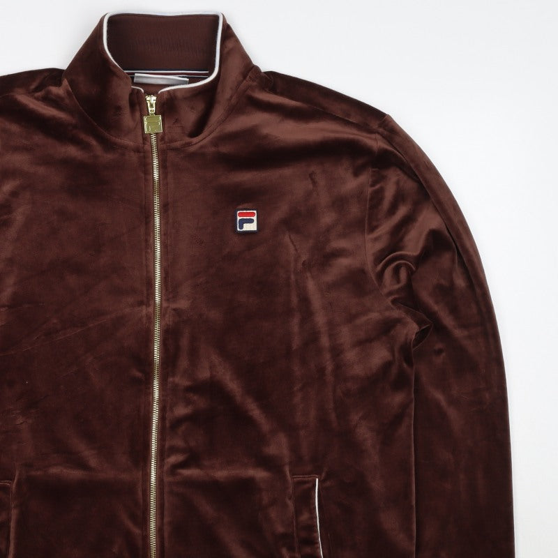 Fila Men Brown L Full Zip Velvet Track Sweatshirt Logo
