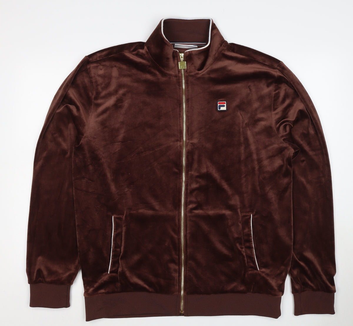 Fila Men Brown L Full Zip Velvet Track Sweatshirt Logo
