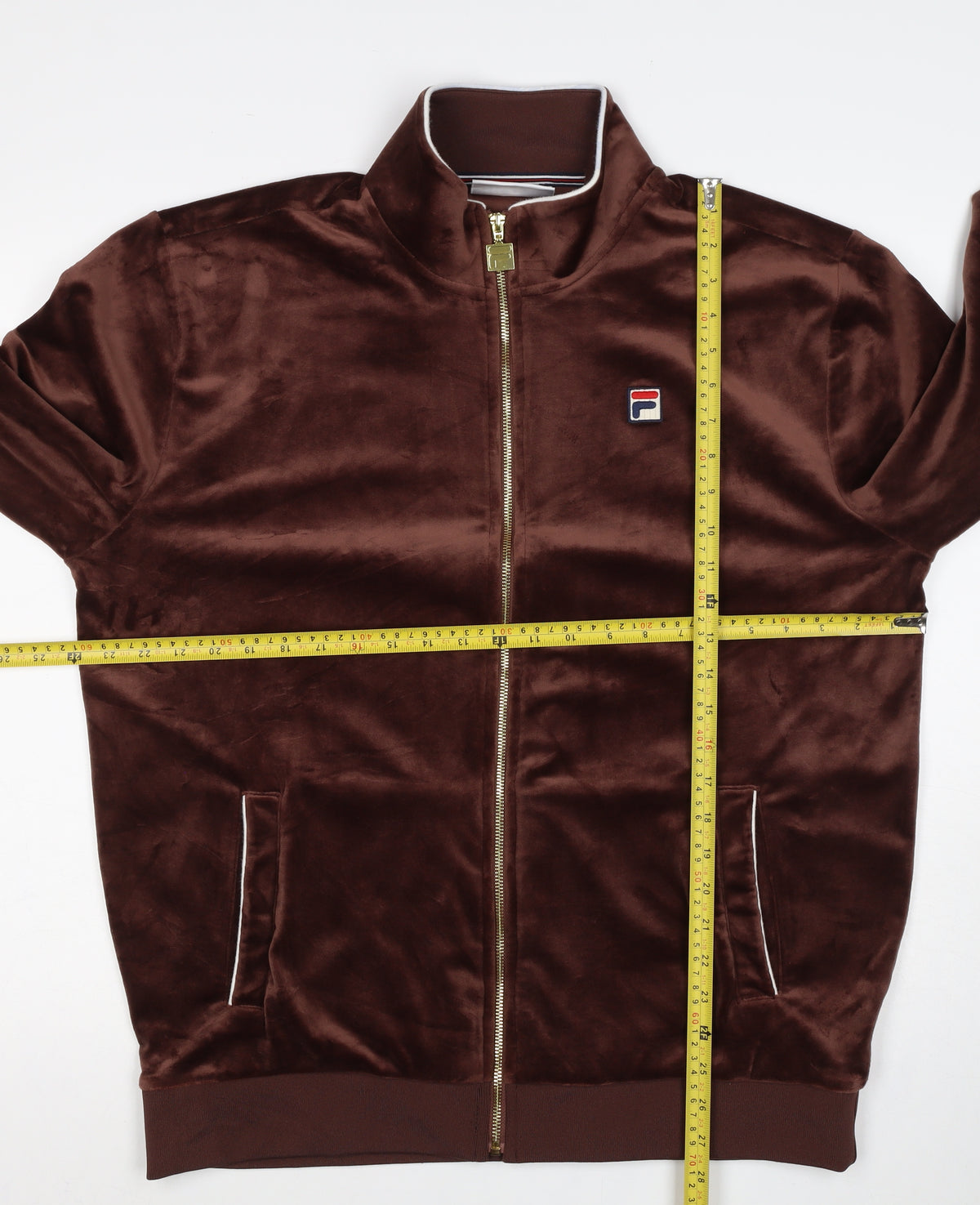 Fila Men Brown L Full Zip Velvet Track Sweatshirt Logo