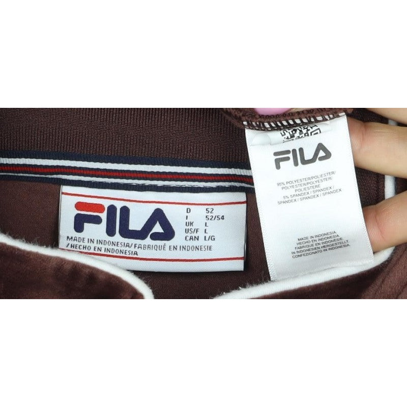 Fila Men Brown L Full Zip Velvet Track Sweatshirt Logo