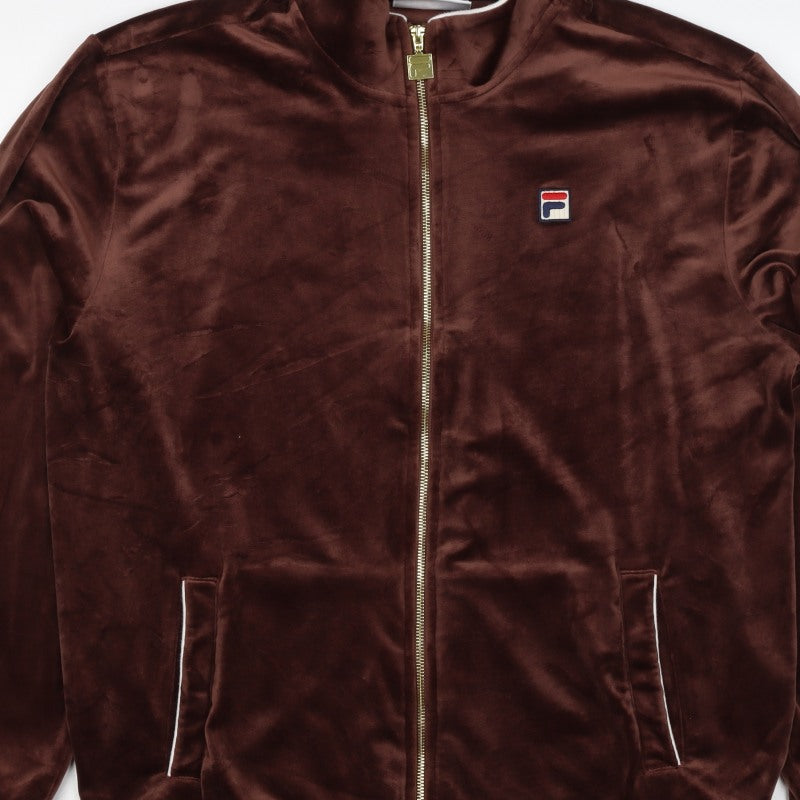 Fila Men Brown L Full Zip Velvet Track Sweatshirt Logo