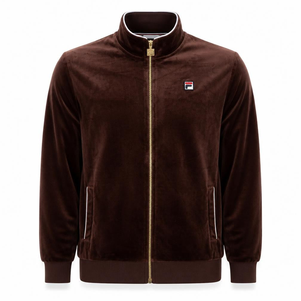 Fila Men Brown L Full Zip Velvet Track Sweatshirt Logo