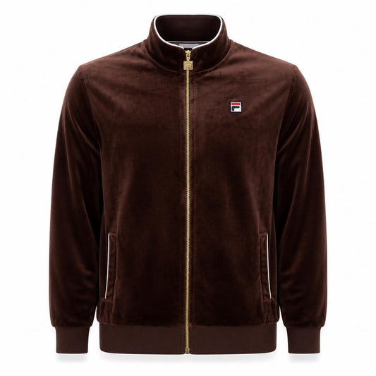 Fila Men Brown L Full Zip Velvet Track Sweatshirt Logo