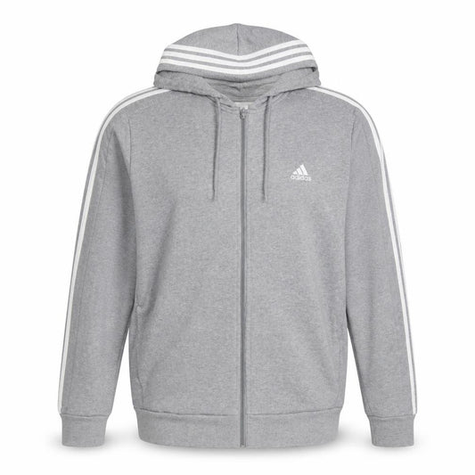 Adidas Men's Grey XL Full Zip Hoodie 3 Stripe Logo Cotton Sports