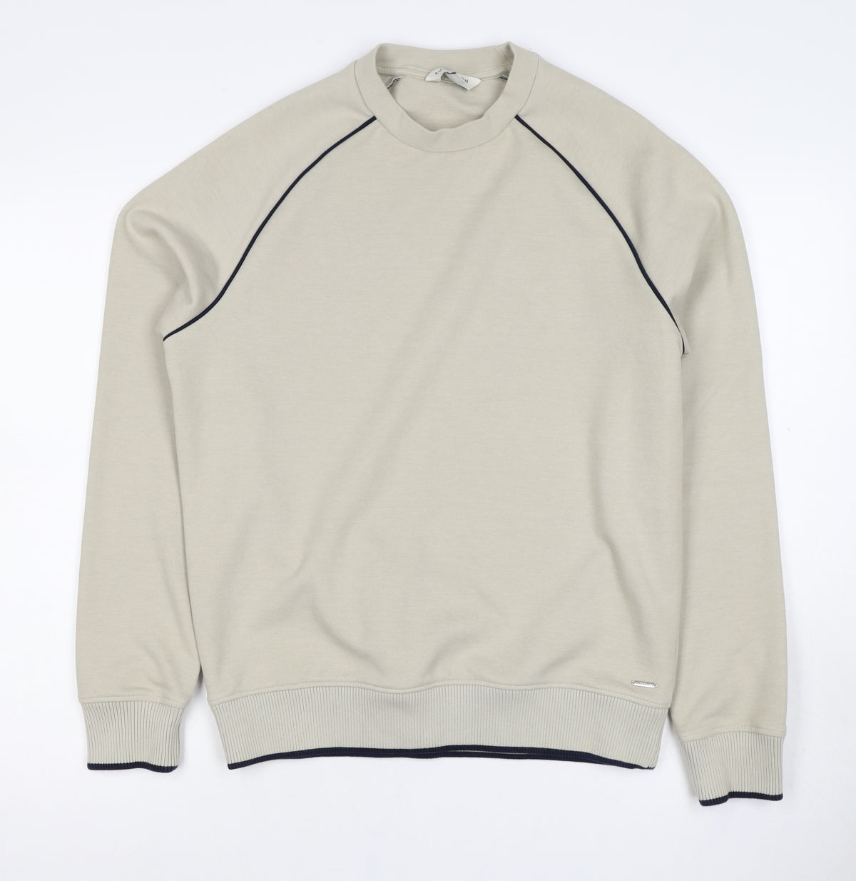 Autograph Men’s Beige Small Crew Neck Piped Cotton Blend Sweatshirt
