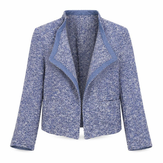 Talbots Women Blue Petite S Knit Open Front Blazer Jacket Short