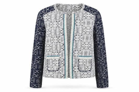 M&S Indigo Women’s Blue UK 12 Geometric Cropped Open Blazer Jacket