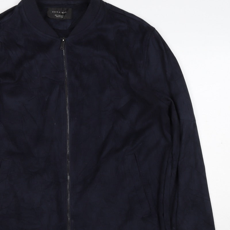 Zara Man Blue M Bomber Jacket Full Zip Casual Pockets