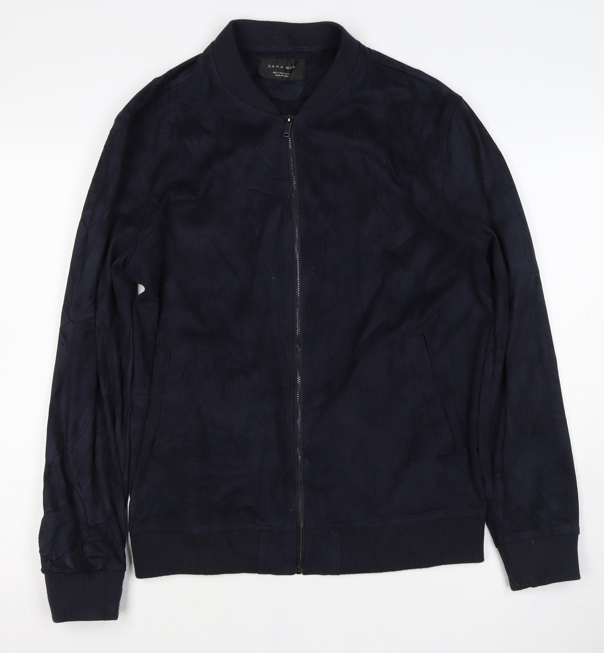 Zara Man Blue M Bomber Jacket Full Zip Casual Pockets