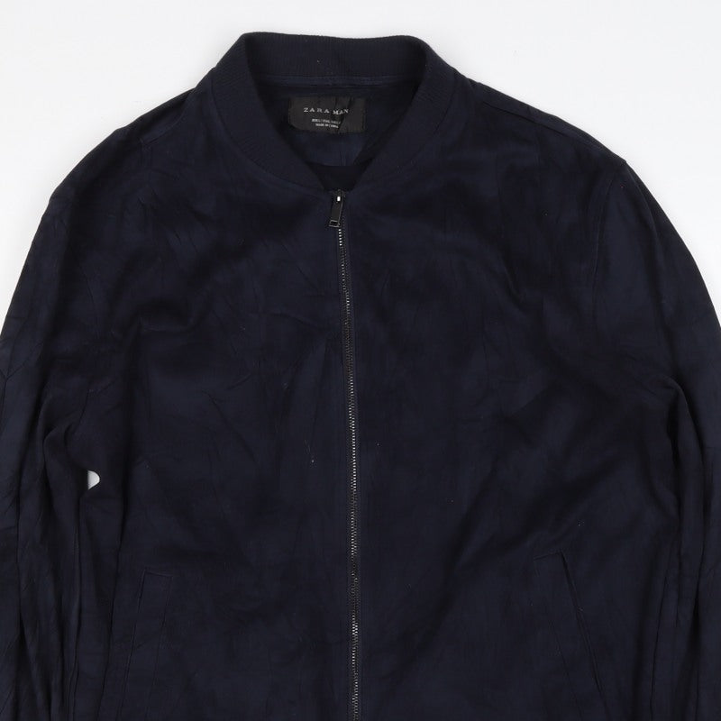 Zara Man Blue M Bomber Jacket Full Zip Casual Pockets