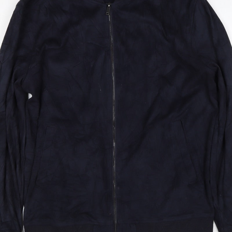 Zara Man Blue M Bomber Jacket Full Zip Casual Pockets