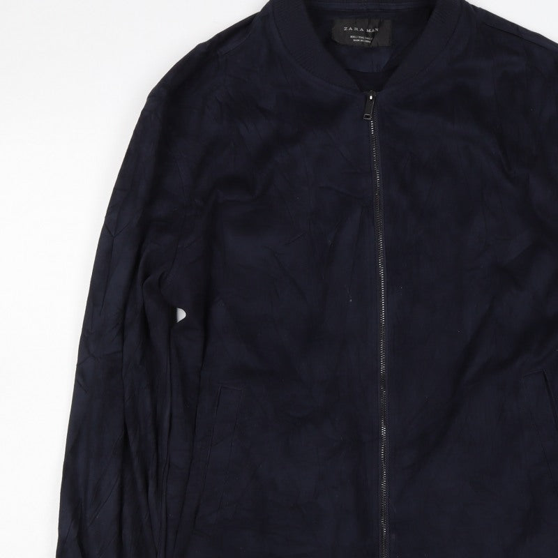 Zara Man Blue M Bomber Jacket Full Zip Casual Pockets