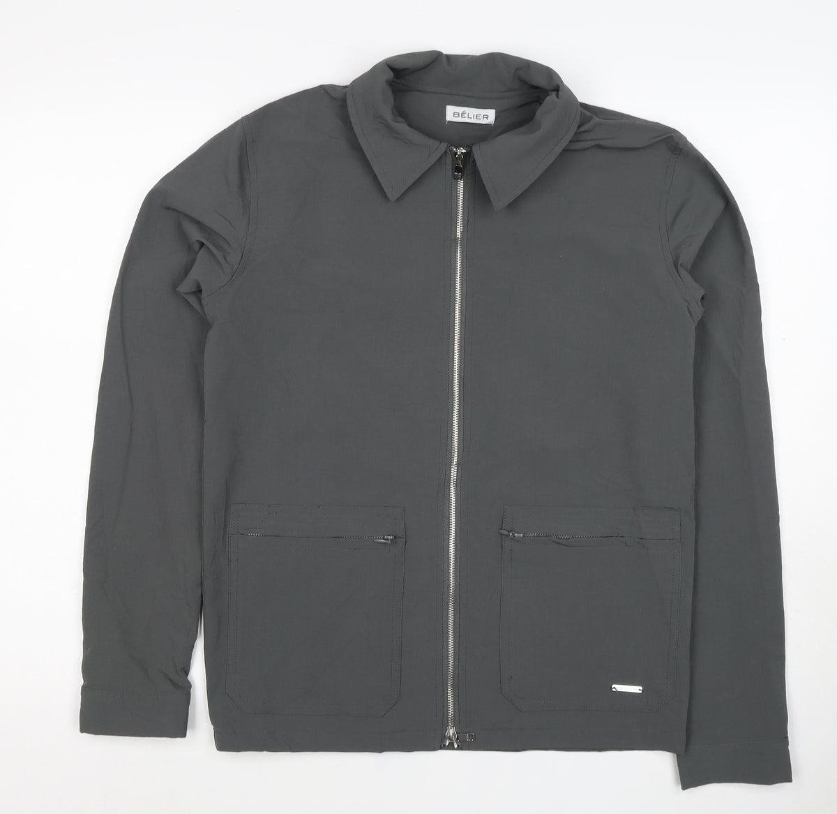 Bélier Men’s Grey Stretch Zip Jacket Size S Point Collar Pockets