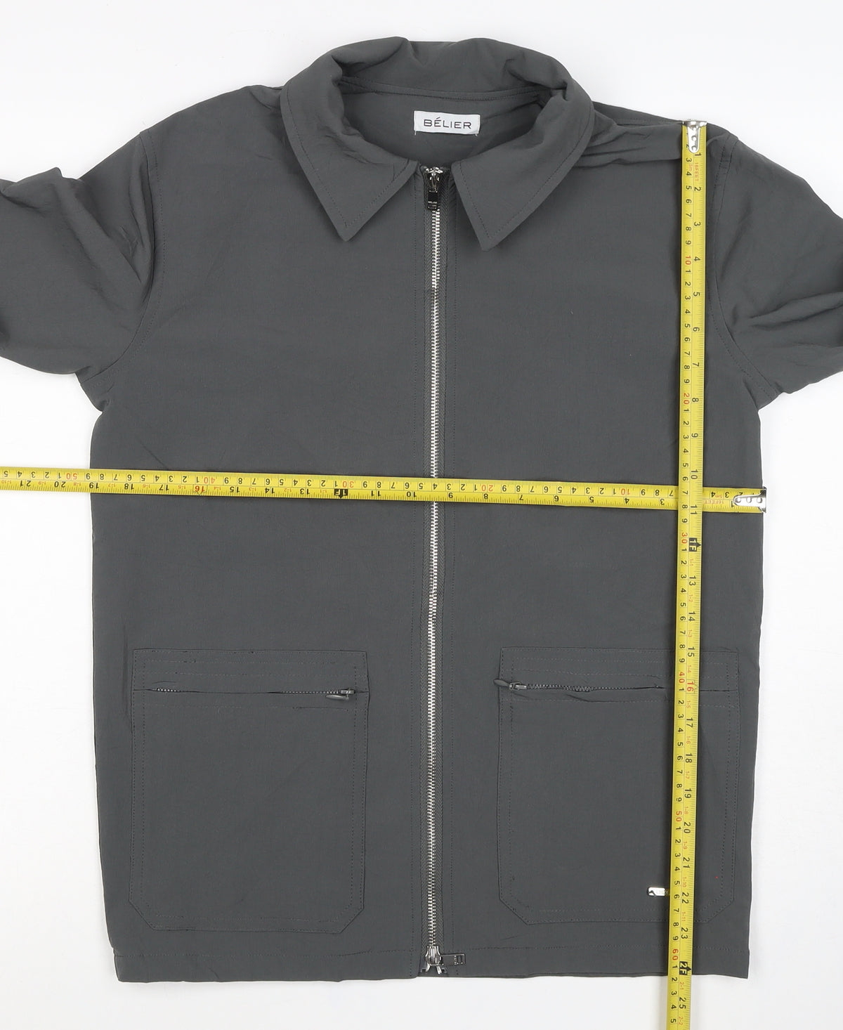 Bélier Men’s Grey Stretch Zip Jacket Size S Point Collar Pockets