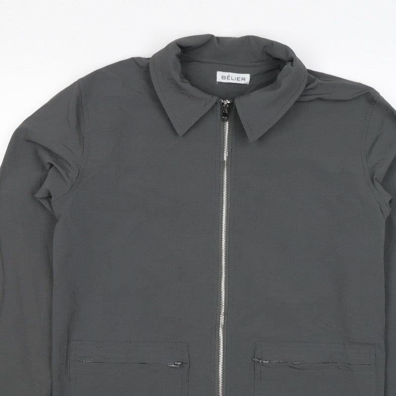 Bélier Men’s Grey Stretch Zip Jacket Size S Point Collar Pockets