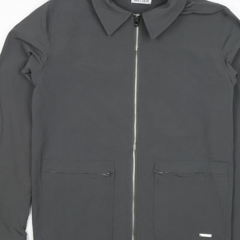 Bélier Men’s Grey Stretch Zip Jacket Size S Point Collar Pockets